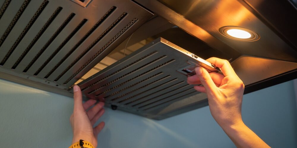 Kitchen exhaust system repair in progress by ProServe Mechanical technician Kitchen exhaust system repair in progress by ProServe Mechanical technician